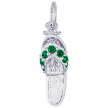 Sterling Silver Sandal - Emerald Green Charm