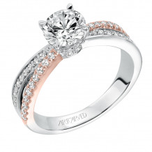 Artcarved Bridal Mounted with CZ Center Classic Americana Engagement Ring Mimi 14K White Gold Primary & 14K Rose Gold - 31-V579ERR-E.00