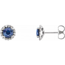 14K White Blue Sapphire & 1/6 CTW Diamond Earrings - 86509620P