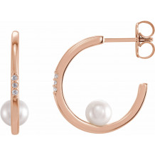 14K Rose Freshwater Cultured Pearl & .025 CTW Diamond Hoop Earrings - 87032607P