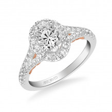 Artcarved Bridal Semi-Mounted with Side Stones Classic Lyric Halo Engagement Ring Augusta 18K White Gold Primary & Rose Gold - 31-V1003EVWR-E.03