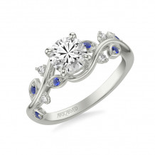 Artcarved Bridal Semi-Mounted with Side Stones Contemporary Engagement Ring 18K White Gold & Blue Sapphire - 31-V1036SERW-E.03