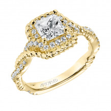 Artcarved Bridal Mounted with CZ Center Contemporary Rope Halo Engagement Ring Briana 14K Yellow Gold - 31-V703ECY-E.00