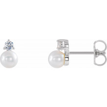 14K White Freshwater Cultured Pearl & 1/5 CTW Diamond Earrings - 86719620P