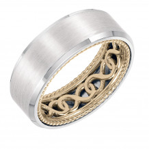 ArtCarved 18k Two Tone Gold Carved Inside, Satin and Polished Outside Wedding Band