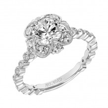 Artcarved Bridal Semi-Mounted with Side Stones Vintage Milgrain Engagement Ring Annette 18K White Gold - 31-V855ERW-E.03
