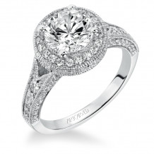Artcarved Bridal Mounted with CZ Center Vintage Milgrain Halo Engagement Ring Daniella 14K White Gold - 31-V365GRW-E.00