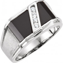 14K White Onyx & 1/8 CTW Diamond Bezel-Set Ring - 60939100P