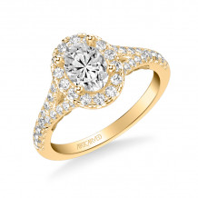 Artcarved Bridal Semi-Mounted with Side Stones Classic Lyric Halo Engagement Ring Augusta 18K Yellow Gold - 31-V1003EVY-E.03