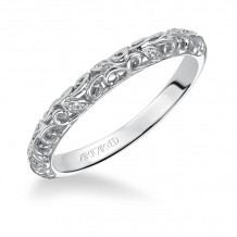 Artcarved Bridal Mounted with Side Stones Vintage Filigree Halo Diamond Wedding Band Piper 14K White Gold - 31-V531W-L.00