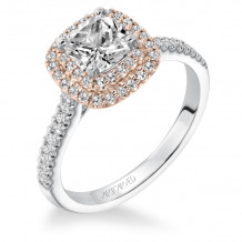 Artcarved Bridal Semi-Mounted with Side Stones Classic Halo Engagement Ring Avril 14K White Gold Primary & 14K Rose Gold - 31-V608EUR-E.01