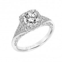 Artcarved Bridal Semi-Mounted with Side Stones Vintage Filigree Halo Engagement Ring Prudence 18K White Gold - 31-V796ERW-E.03