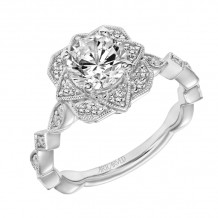 Artcarved Bridal Mounted with CZ Center Vintage Milgrain Engagement Ring Carol 18K White Gold - 31-V854ERW-E.02