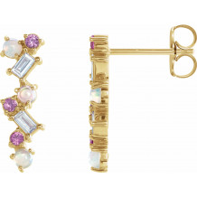 14K Yellow Ethiopian Opal, Pink Sapphire & 1/10 CTW Diamond Scattered Bar Earrings - 87048607P