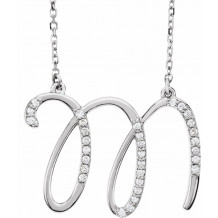 14K White 1/10 CTW Diamond Initial M 16 Necklace - 67399124P