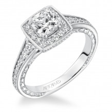 Artcarved Bridal Semi-Mounted with Side Stones Vintage Filigree Halo Engagement Ring Millicent 14K White Gold - 31-V630EUW-E.01
