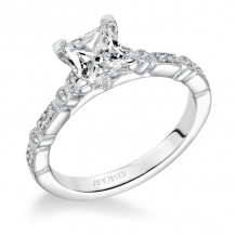 Artcarved Bridal Mounted with CZ Center Vintage Milgrain Diamond Engagement Ring Marguerite 14K White Gold - 31-V641ECW-E.00