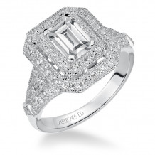 Artcarved Bridal Semi-Mounted with Side Stones Vintage Milgrain Halo Engagement Ring Selma 14K White Gold - 31-V534EEW-E.01
