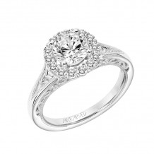 Artcarved Bridal Semi-Mounted with Side Stones Vintage Filigree Halo Engagement Ring Ada 14K White Gold - 31-V790ERW-E.01
