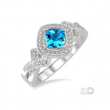 Ashi Sterling Silver White Single Cut Diamond and Blue Topaz Engagement Ring