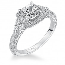 Artcarved Bridal Mounted with CZ Center Vintage Signature Halo Engagement Ring Alexandra 14K White Gold - 31-V557FUW-E.00