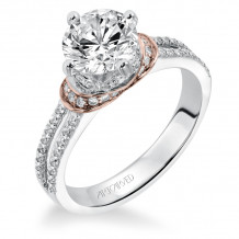 Artcarved Bridal Semi-Mounted with Side Stones Contemporary Engagement Ring Alexandria 14K White Gold Primary & 14K Rose Gold - 31-V311GRR-E.01