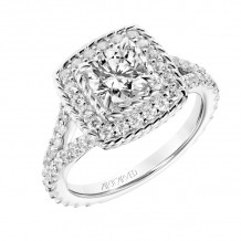 Artcarved Bridal Mounted with CZ Center Contemporary Rope Halo Engagement Ring Alexa 14K White Gold - 31-V754DRW-E.00