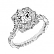 Artcarved Bridal Semi-Mounted with Side Stones Vintage Milgrain Engagement Ring Elaine 18K White Gold - 31-V857ERW-E.03