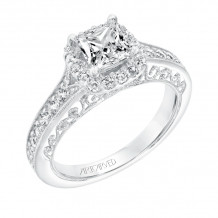 Artcarved Bridal Semi-Mounted with Side Stones Vintage Filigree Halo Engagement Ring Octavia 14K White Gold - 31-V730ECW-E.01