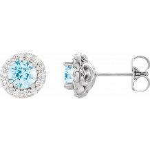 14K White 4 mm Round Aquamarine & 1/8 Diamond Earrings - 86839611P