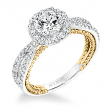 Artcarved Bridal Semi-Mounted with Side Stones Contemporary Rope Halo Engagement Ring Marin 14K White Gold Primary & 14K Yellow Gold - 31-V655ERA-E.01