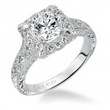 Artcarved Bridal Semi-Mounted with Side Stones Vintage Engraved Diamond Engagement Ring Alura 14K White Gold - 31-V516FRW-E.01