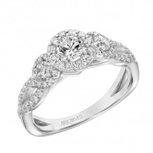 Artcarved Bridal Semi-Mounted with Side Stones Contemporary One Love Halo Engagement Ring 18K White Gold - 31-V878ARW-E.05