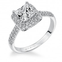 Artcarved Bridal Mounted with CZ Center Classic Pave Halo Engagement Ring Betsy 14K White Gold - 31-V378ECW-E.00