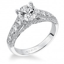 Artcarved Bridal Mounted with CZ Center Vintage Milgrain Diamond Engagement Ring Kendal 14K White Gold - 31-V369FRW-E.00