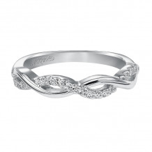 Artcarved Bridal Mounted with Side Stones Contemporary Twist Halo Diamond Wedding Band Bella 14K White Gold - 31-V320W-L.00