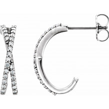 14K White 1/4 CTW Diamond Criss-Cross J-Hoop Earrings - 86333600P