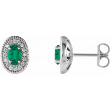 14K White Emerald & 1/8 CTW Diamond Halo-Style Earrings - 86630715P