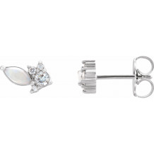 14K White Australian Opal & 1/6 CTW Diamond Cluster Earrings - 87123605P