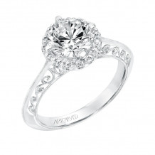 Artcarved Bridal Semi-Mounted with Side Stones Vintage Filigree Halo Engagement Ring Isador 14K White Gold - 31-V729GRW-E.01