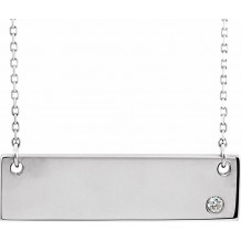 14K White .03 CT Diamond Bar 18 Necklace without Engraving - 86541606P