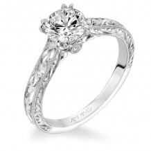 Artcarved Bridal Semi-Mounted with Side Stones Vintage Engraved Solitaire Engagement Ring Philomena 14K White Gold - 31-V556ERW-E.01