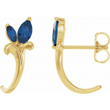 14K Yellow Blue Sapphire Floral-Inspired J-Hoop Earrings - 868156019P