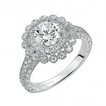 Artcarved Bridal Semi-Mounted with Side Stones Vintage Halo Engagement Ring Roxanne 14K White Gold - 31-V436ERW-E.01