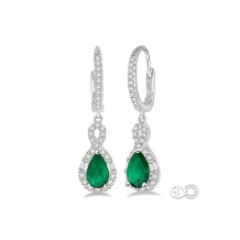 Ashi 14k White Gold Round Diamond and Emerald Pear Shaped Earrings