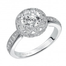 Artcarved Bridal Mounted with CZ Center Vintage Milgrain Halo Engagement Ring Alana 14K White Gold - 31-V366FRW-E.00