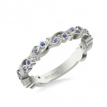 Artcarved Bridal Mounted with Side Stones Contemporary Anniversary Band 18K White Gold & Blue Sapphire - 33-V9479SW-L.01