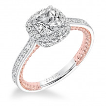 Artcarved Bridal Mounted with CZ Center Contemporary Rope Halo Engagement Ring Vita 14K White Gold Primary & 14K Rose Gold - 31-V662EUR-E.00