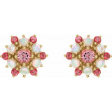 14K Yellow Pink Tourmaline & Ethiopian Opal Cabochon Earrings - 86952601P photo 2