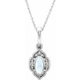 14K White Rainbow Moonstone & .03 CTW Diamond Clover 16-18 Necklace - 8658760005P photo